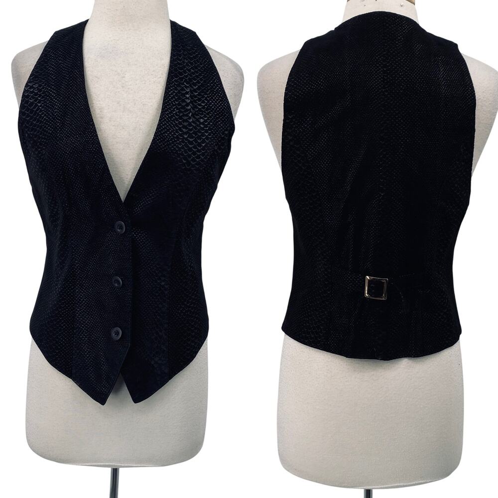 Vintage Danier Suede Leather Vest Waistcoat Python Snake Print Black Womens S/M